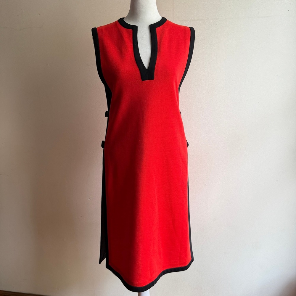 Butte Knit Vintage‎ Mod Shift Dress Orange Red Black Wool Blend Small